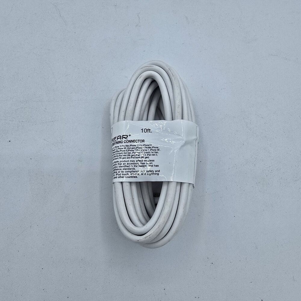 10 Foot White Wireless Gear Charging Cable Heavy Duty For iPhone/iPad New